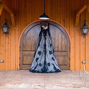 Wedding dress and shoes. Dress: Black and champagne sparkle. Shoes: size 9.5